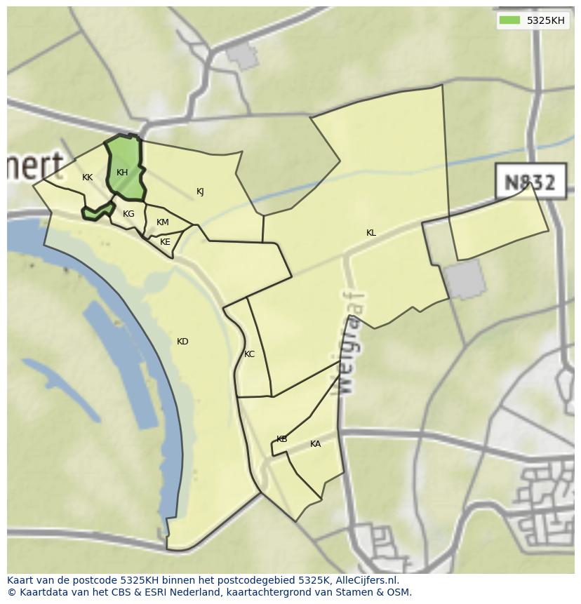 Afbeelding van het postcodegebied 5325 KH op de kaart.