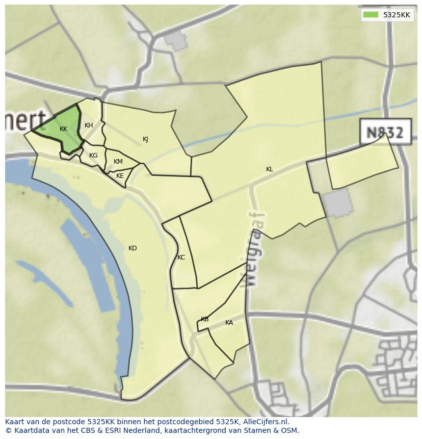 Afbeelding van het postcodegebied 5325 KK op de kaart.