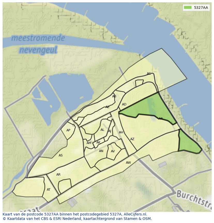 Afbeelding van het postcodegebied 5327 AA op de kaart.