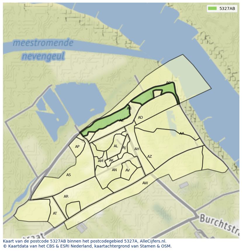 Afbeelding van het postcodegebied 5327 AB op de kaart.