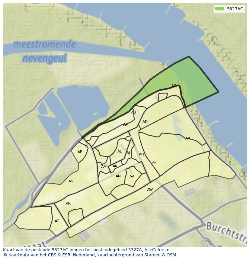 Afbeelding van het postcodegebied 5327 AC op de kaart.