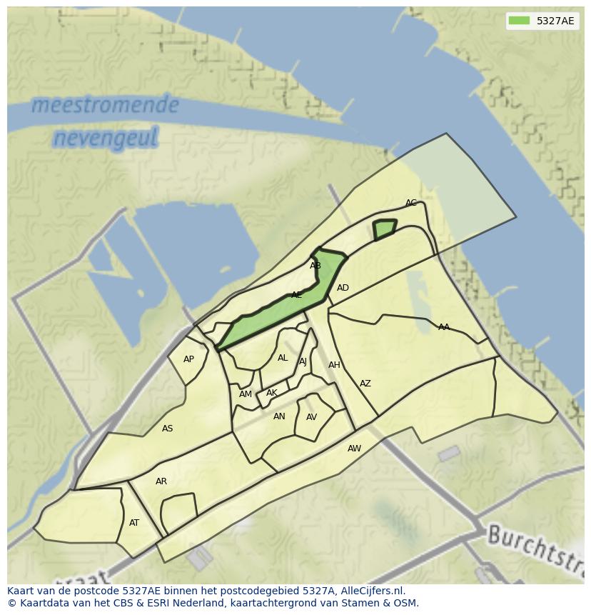 Afbeelding van het postcodegebied 5327 AE op de kaart.