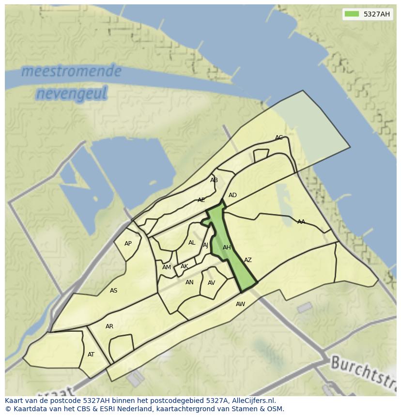 Afbeelding van het postcodegebied 5327 AH op de kaart.