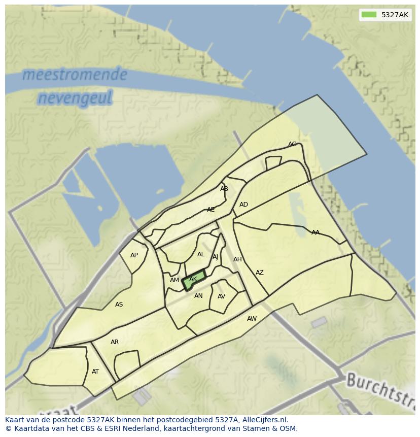 Afbeelding van het postcodegebied 5327 AK op de kaart.