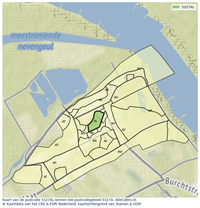 Afbeelding van het postcodegebied 5327 AL op de kaart.