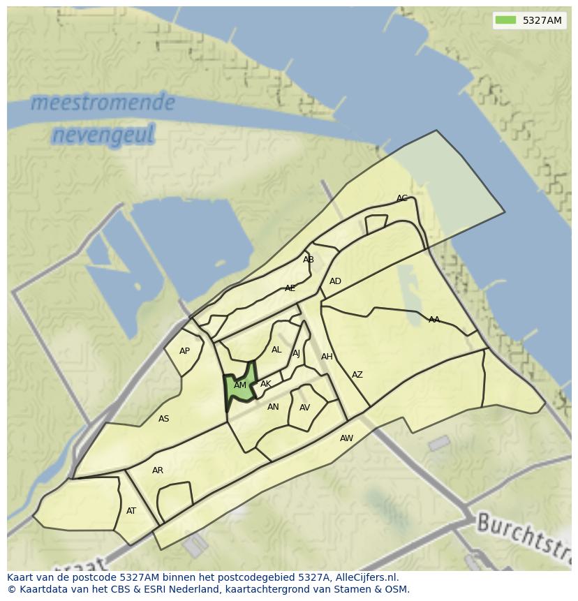 Afbeelding van het postcodegebied 5327 AM op de kaart.