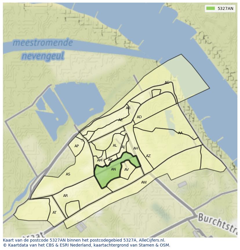 Afbeelding van het postcodegebied 5327 AN op de kaart.
