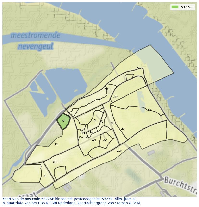 Afbeelding van het postcodegebied 5327 AP op de kaart.