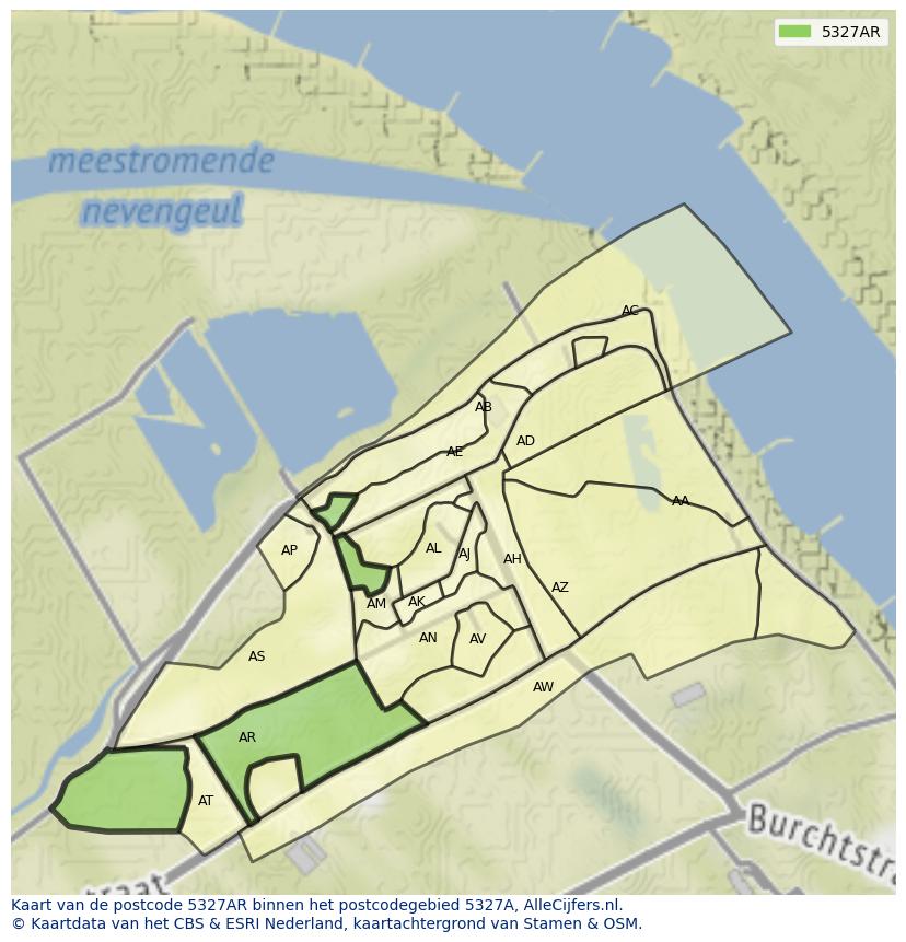 Afbeelding van het postcodegebied 5327 AR op de kaart.
