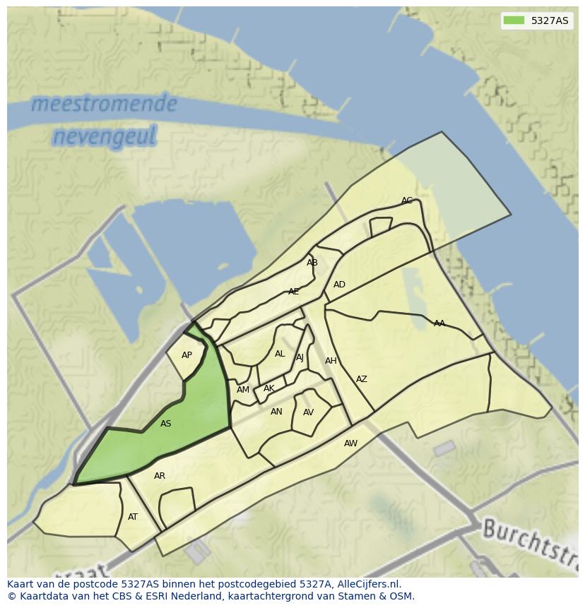 Afbeelding van het postcodegebied 5327 AS op de kaart.