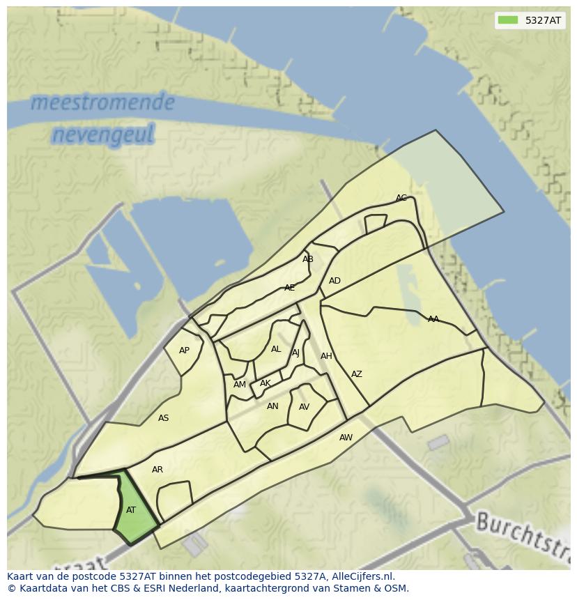 Afbeelding van het postcodegebied 5327 AT op de kaart.