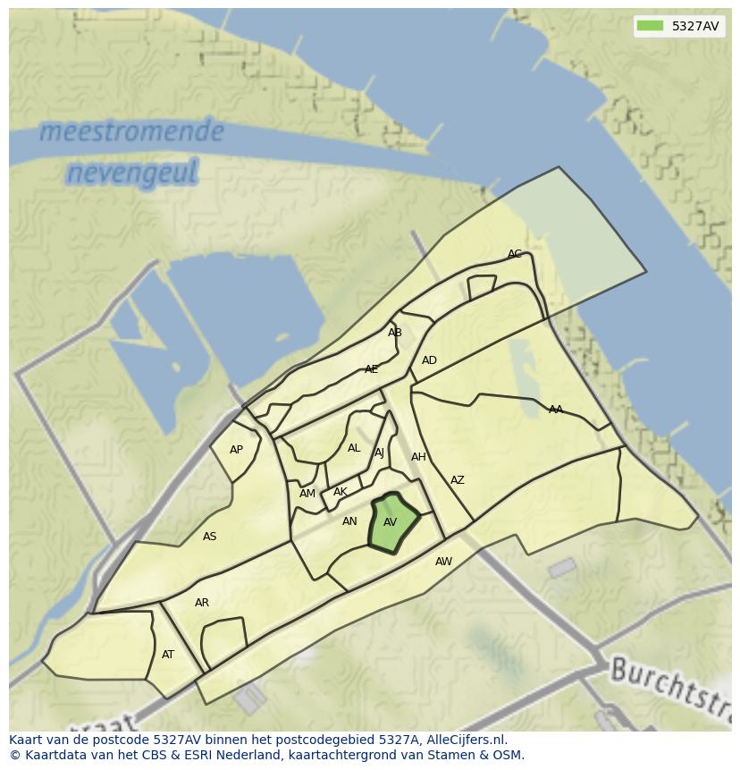 Afbeelding van het postcodegebied 5327 AV op de kaart.
