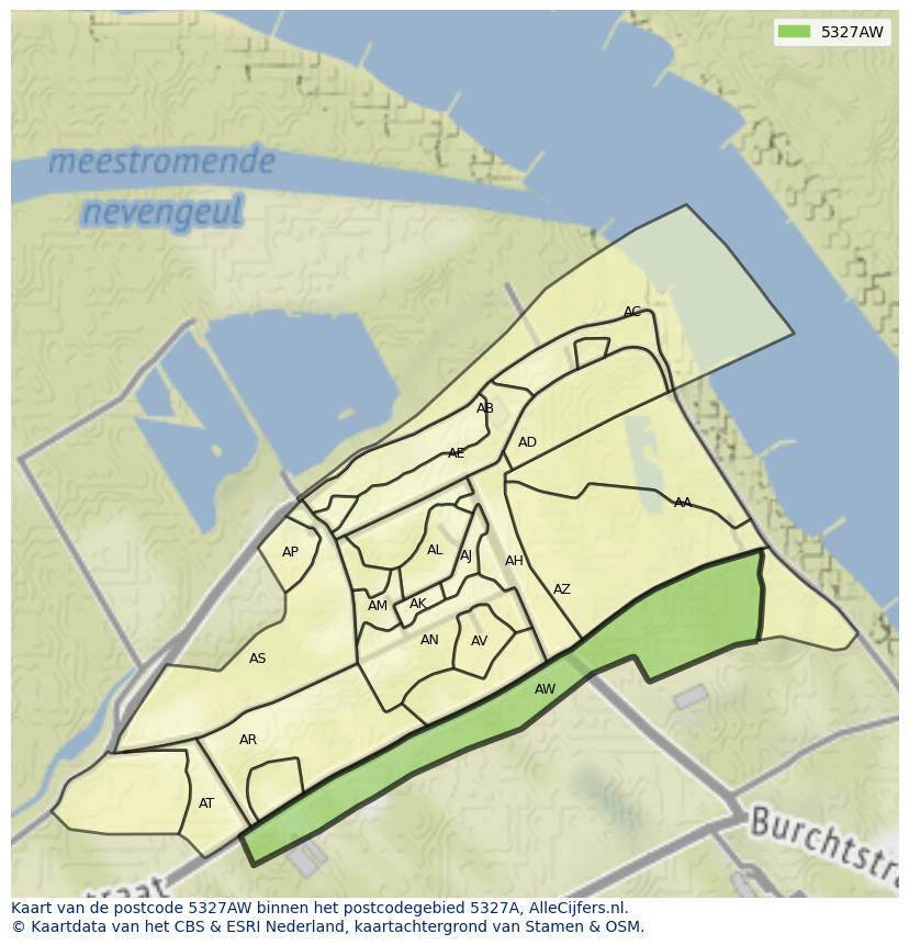 Afbeelding van het postcodegebied 5327 AW op de kaart.