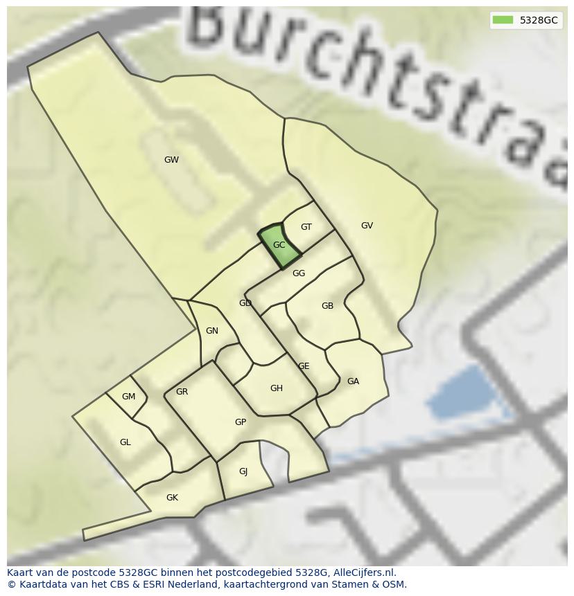 Afbeelding van het postcodegebied 5328 GC op de kaart.