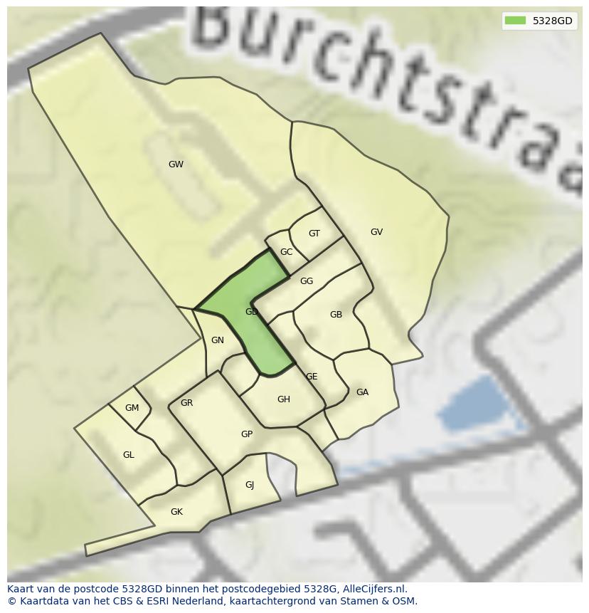 Afbeelding van het postcodegebied 5328 GD op de kaart.