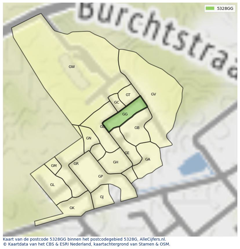 Afbeelding van het postcodegebied 5328 GG op de kaart.