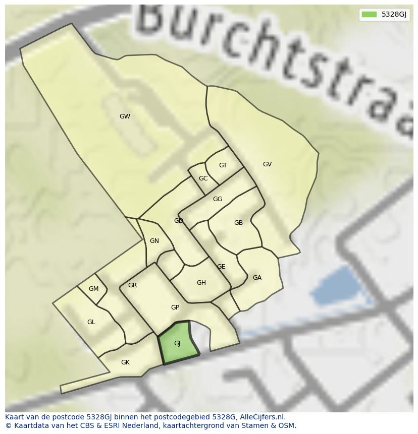Afbeelding van het postcodegebied 5328 GJ op de kaart.