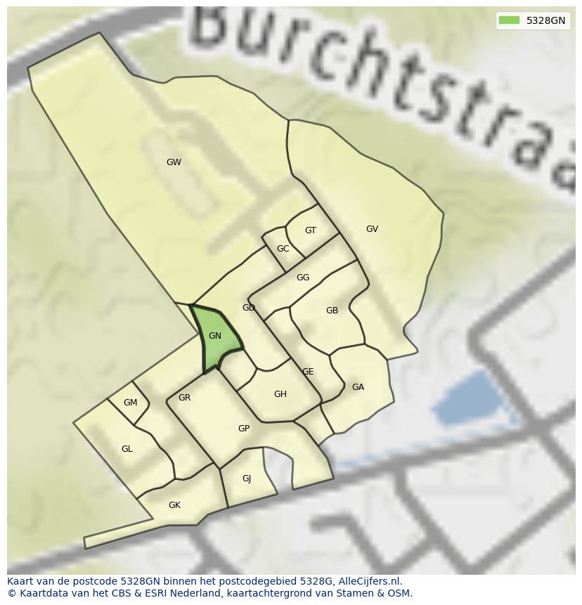 Afbeelding van het postcodegebied 5328 GN op de kaart.