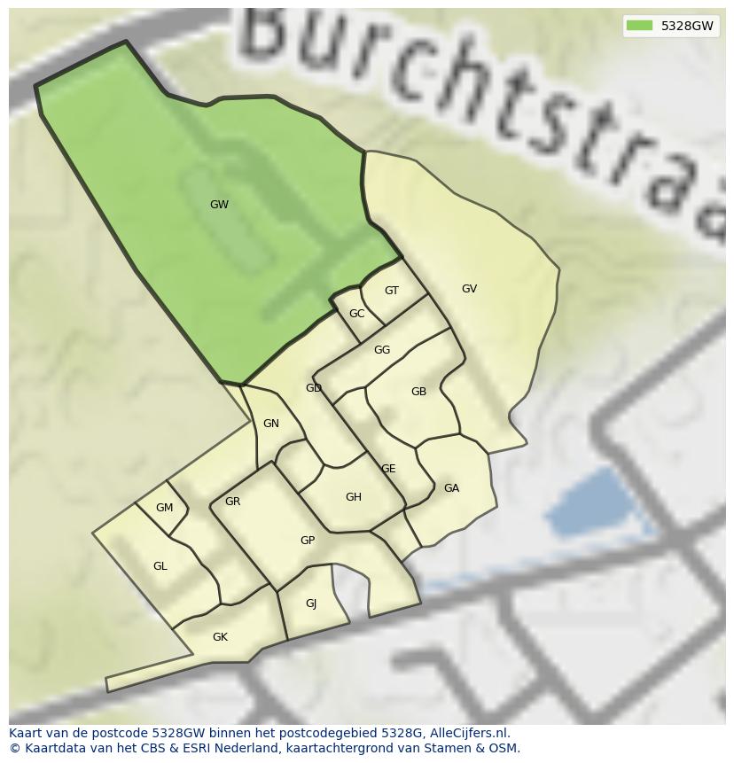 Afbeelding van het postcodegebied 5328 GW op de kaart.