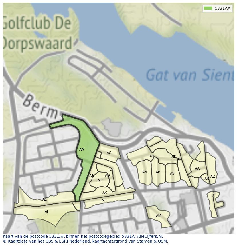 Afbeelding van het postcodegebied 5331 AA op de kaart.