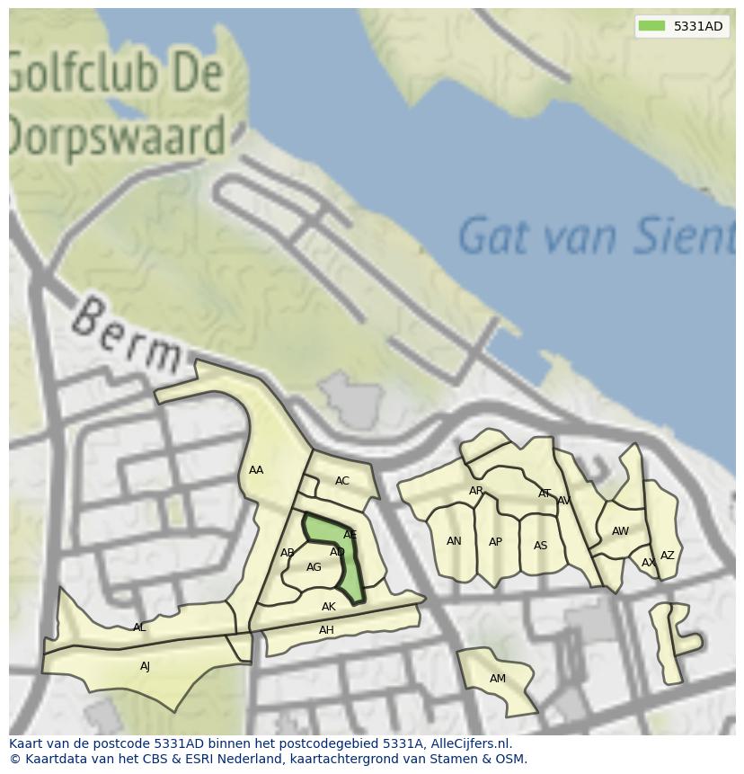 Afbeelding van het postcodegebied 5331 AD op de kaart.