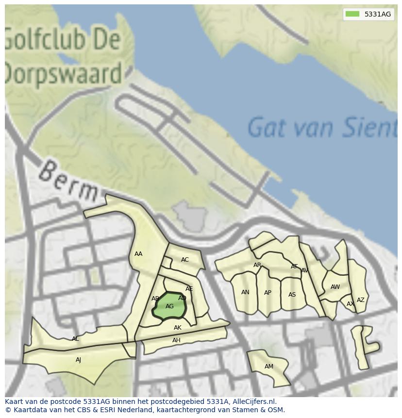 Afbeelding van het postcodegebied 5331 AG op de kaart.