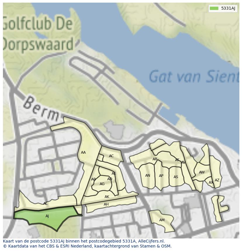 Afbeelding van het postcodegebied 5331 AJ op de kaart.