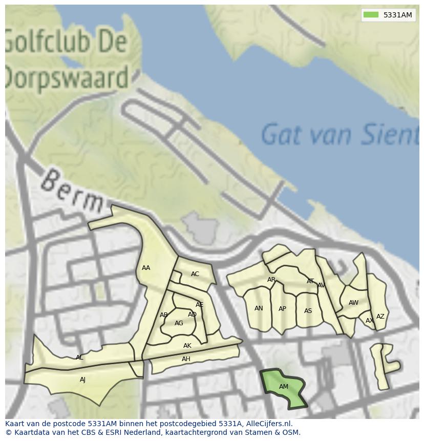 Afbeelding van het postcodegebied 5331 AM op de kaart.