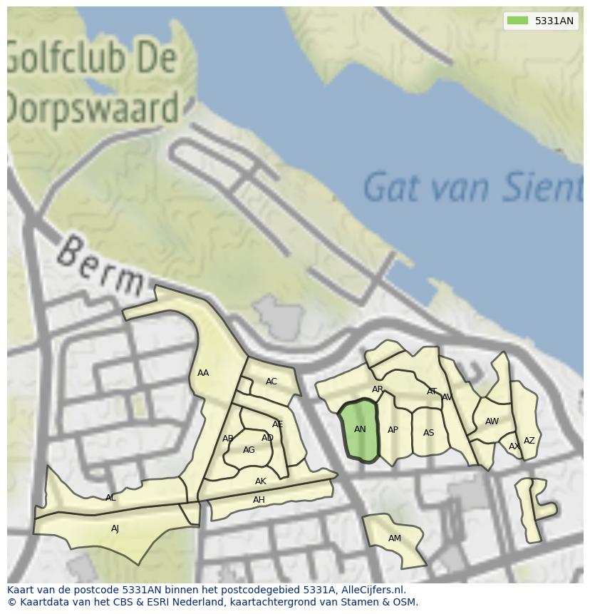Afbeelding van het postcodegebied 5331 AN op de kaart.