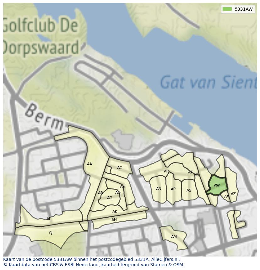 Afbeelding van het postcodegebied 5331 AW op de kaart.