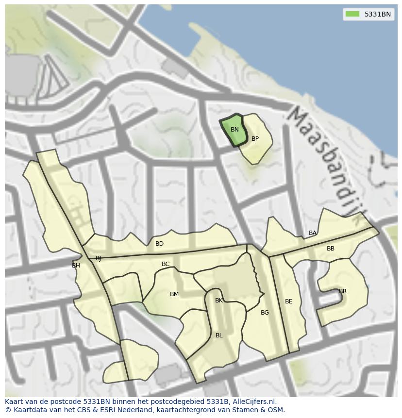 Afbeelding van het postcodegebied 5331 BN op de kaart.