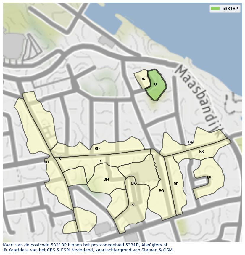Afbeelding van het postcodegebied 5331 BP op de kaart.