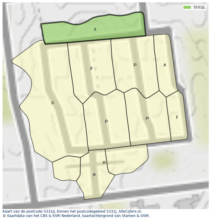 Afbeelding van het postcodegebied 5331 JL op de kaart.