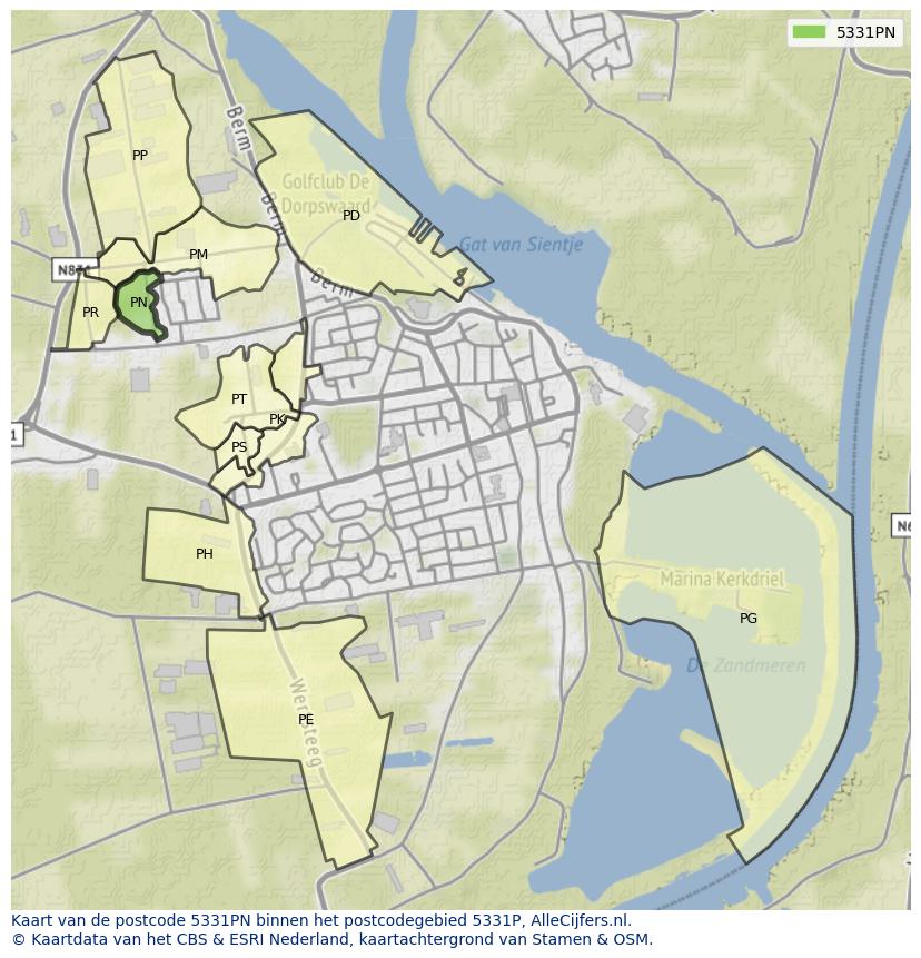 Afbeelding van het postcodegebied 5331 PN op de kaart.