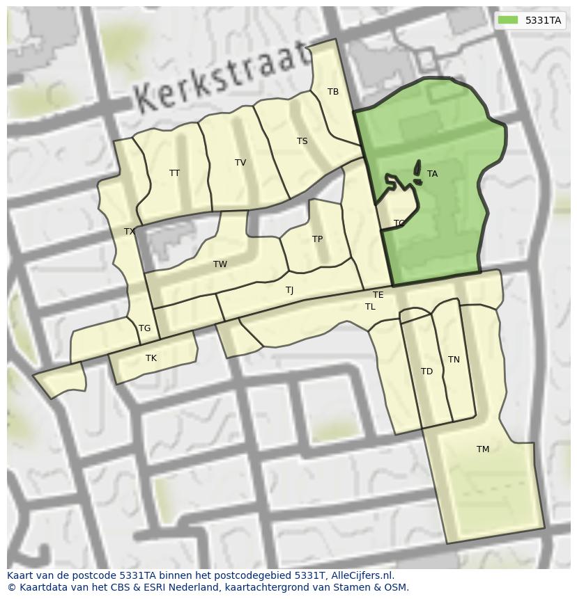 Afbeelding van het postcodegebied 5331 TA op de kaart.
