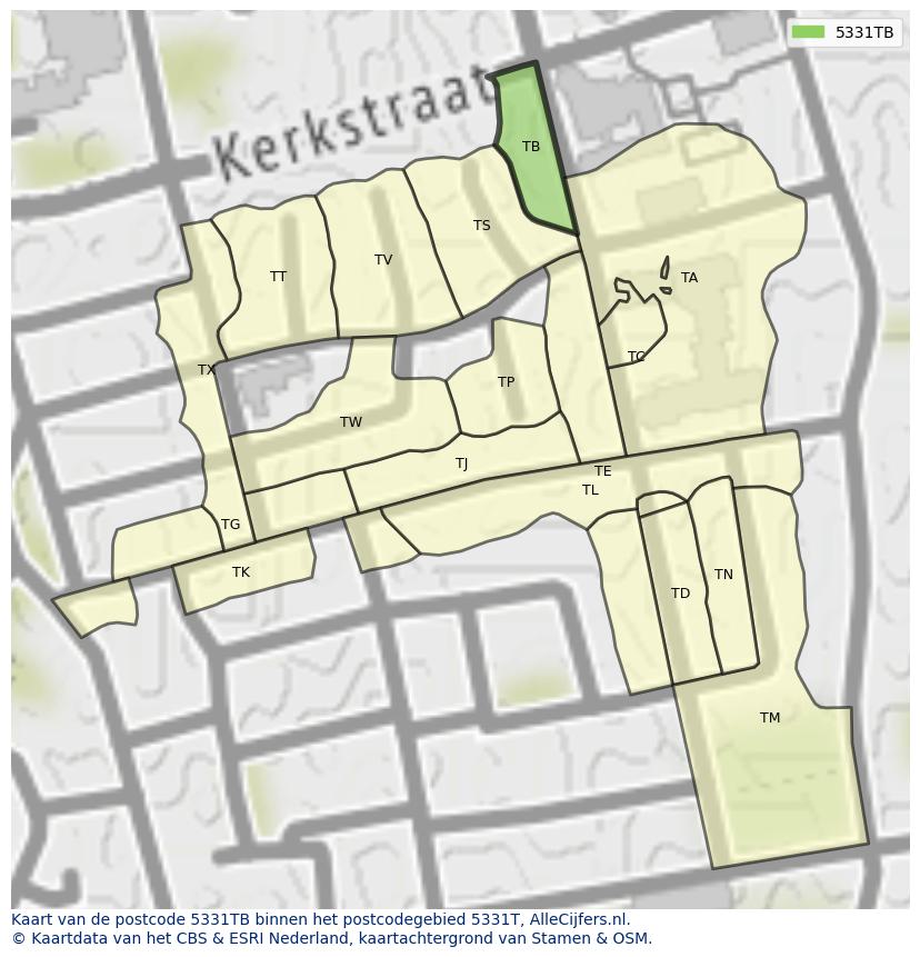 Afbeelding van het postcodegebied 5331 TB op de kaart.