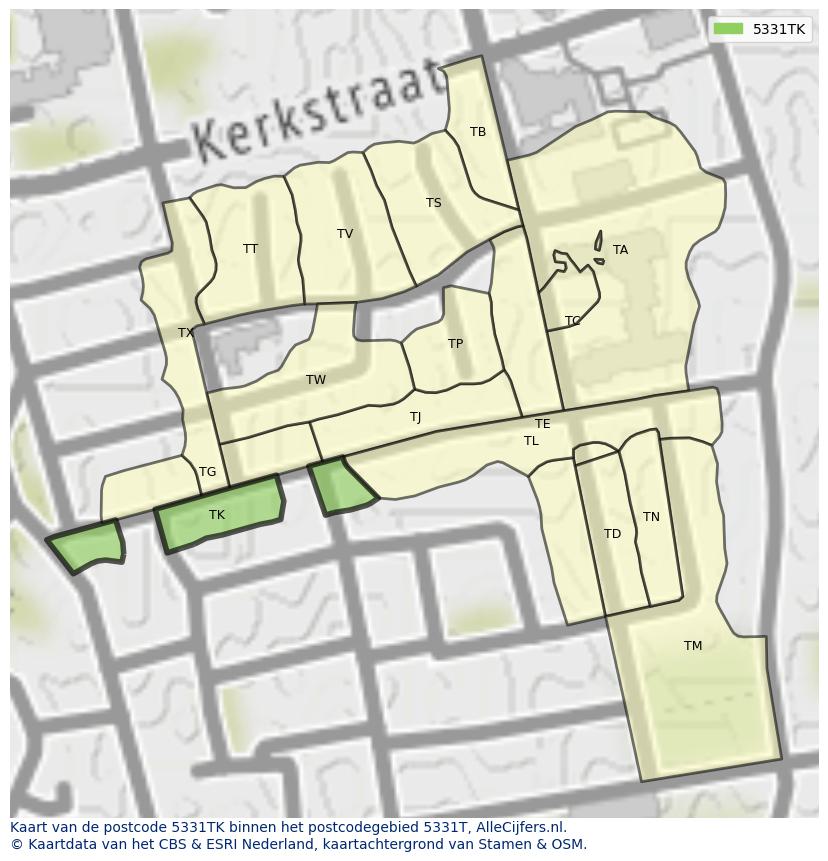 Afbeelding van het postcodegebied 5331 TK op de kaart.