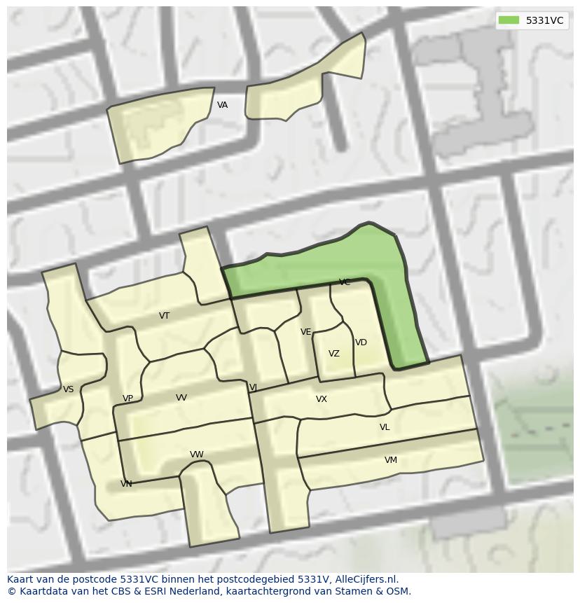 Afbeelding van het postcodegebied 5331 VC op de kaart.