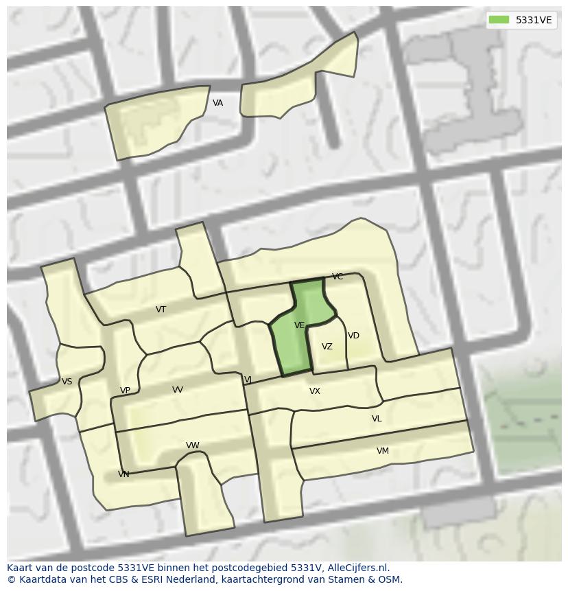 Afbeelding van het postcodegebied 5331 VE op de kaart.