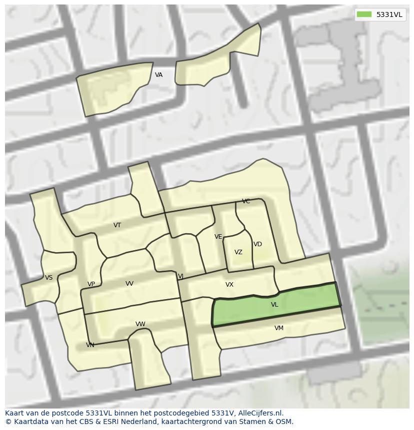 Afbeelding van het postcodegebied 5331 VL op de kaart.