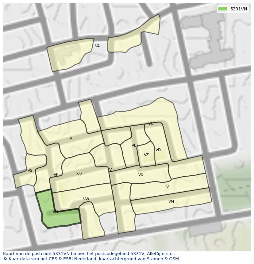 Afbeelding van het postcodegebied 5331 VN op de kaart.