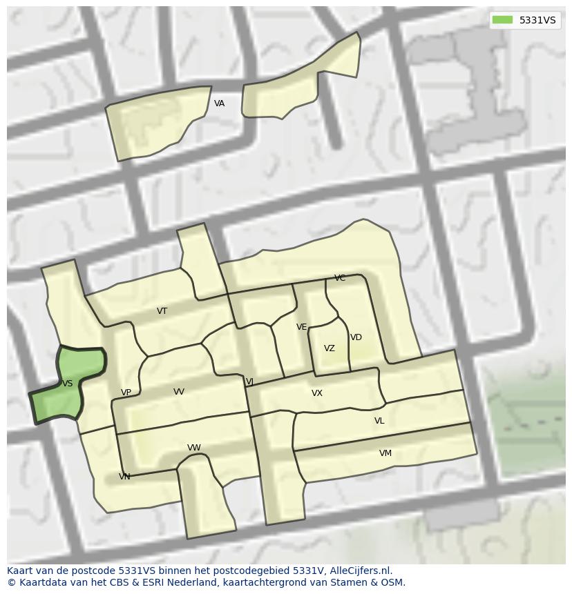 Afbeelding van het postcodegebied 5331 VS op de kaart.