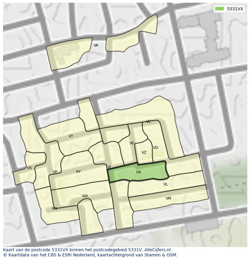 Afbeelding van het postcodegebied 5331 VX op de kaart.