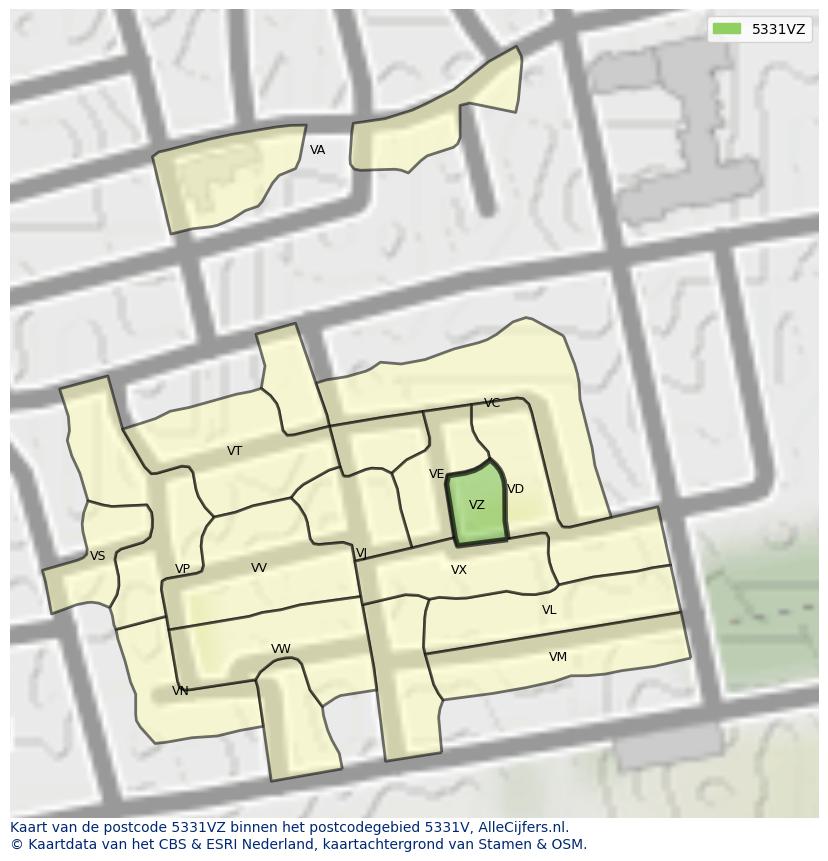 Afbeelding van het postcodegebied 5331 VZ op de kaart.