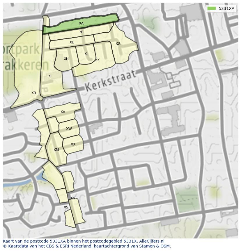 Afbeelding van het postcodegebied 5331 XA op de kaart.