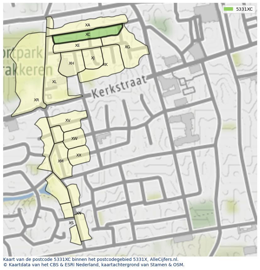 Afbeelding van het postcodegebied 5331 XC op de kaart.