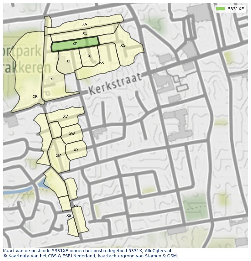 Afbeelding van het postcodegebied 5331 XE op de kaart.