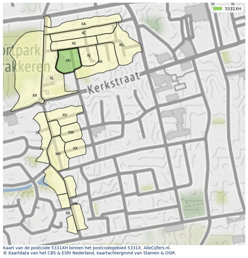 Afbeelding van het postcodegebied 5331 XH op de kaart.