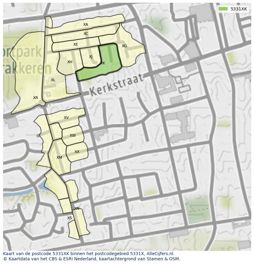 Afbeelding van het postcodegebied 5331 XK op de kaart.