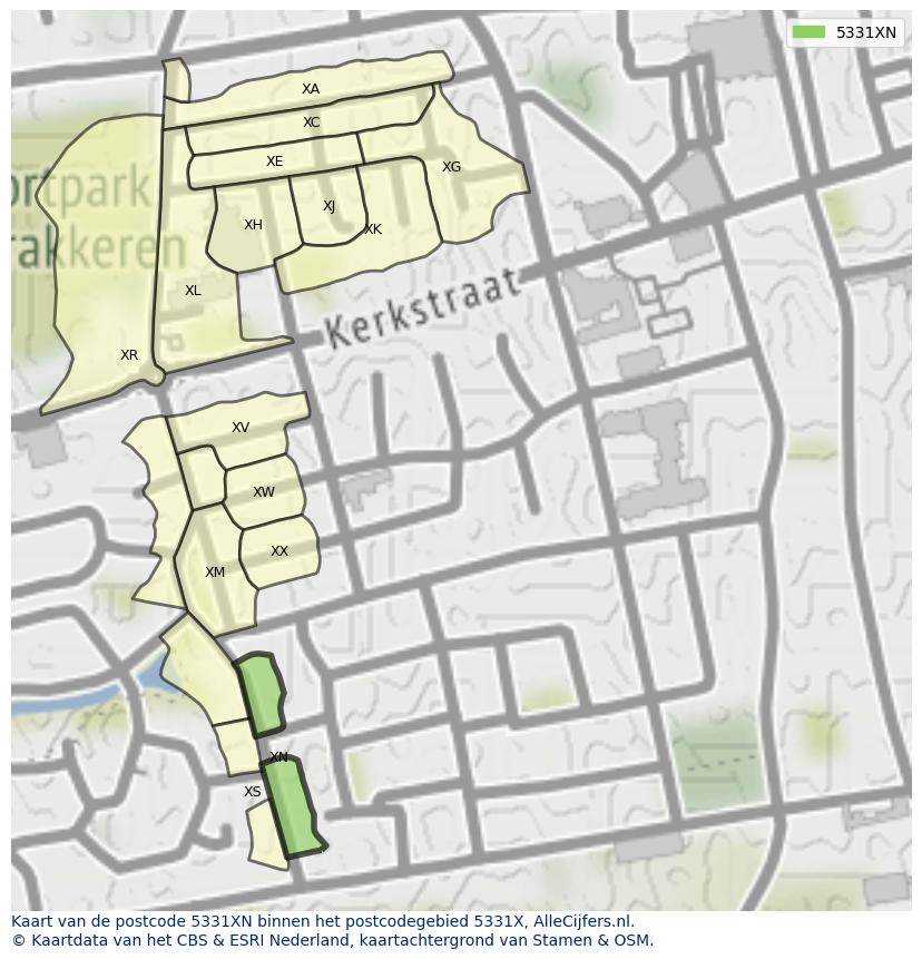 Afbeelding van het postcodegebied 5331 XN op de kaart.